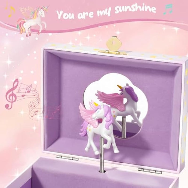 ProCase Unicorn Jewelry Box for Girls, Kids Musical Jewelry Boxes with Spinning Unicorn Doll, Birthday Gifts for Little Girls Children Toddler Ages 3 4 5 6 7 8 -Pink (Box with Jewelry) - Image 2