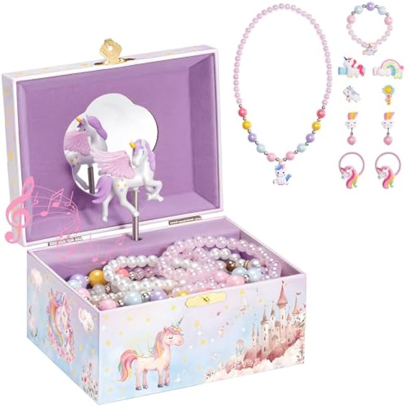 ProCase Unicorn Jewelry Box for Girls, Kids Musical Jewelry Boxes with Spinning Unicorn Doll, Birthday Gifts for Little Girls Children Toddler Ages 3 4 5 6 7 8 -Pink (Box with Jewelry) - Image 1