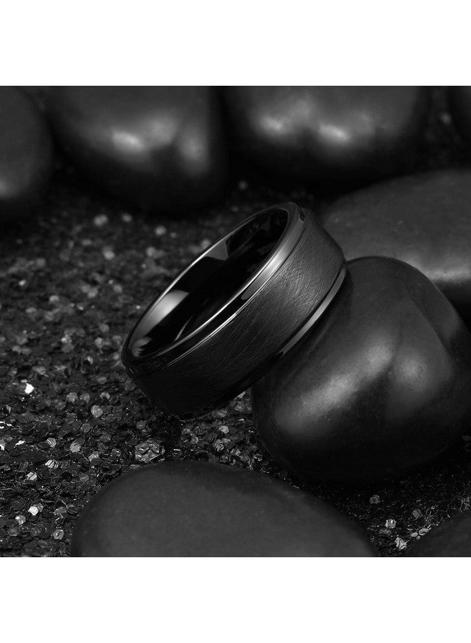 كينج ويل خاتم زفاف كلاسيكي من King Will مصنوع من كربيد التنجستن مقاس 8 مم، أسود مصقول، به شقان في المنتصف، للرجال، مقاس 9.5 - Image 2