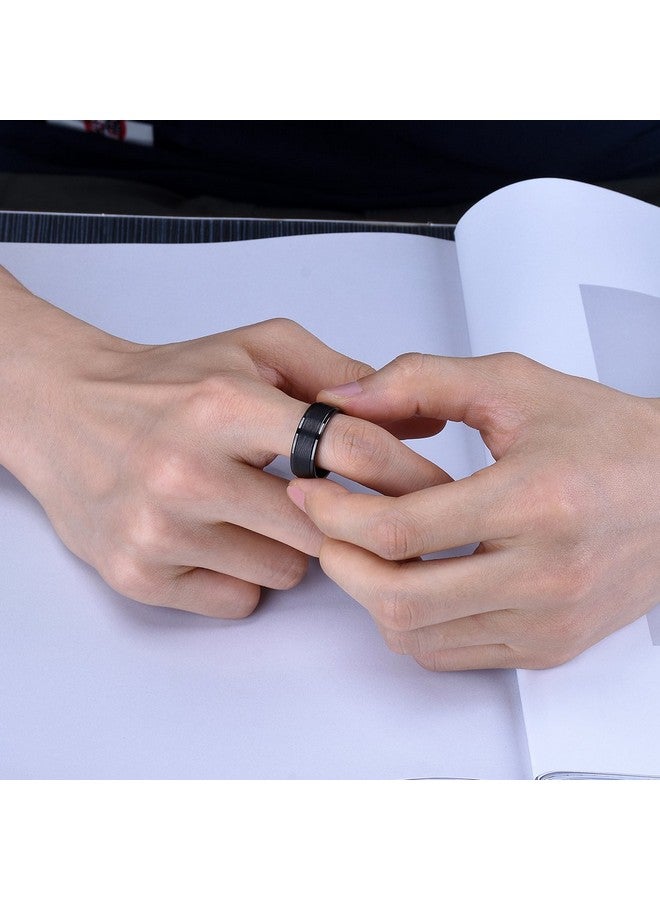 كينج ويل خاتم زفاف كلاسيكي من King Will مصنوع من كربيد التنجستن مقاس 8 مم، أسود مصقول، به شقان في المنتصف، للرجال، مقاس 9.5 - Image 4