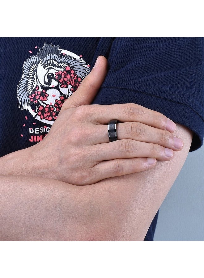 كينج ويل خاتم زفاف كلاسيكي من King Will مصنوع من كربيد التنجستن مقاس 8 مم، أسود مصقول، به شقان في المنتصف، للرجال، مقاس 9.5 - Image 5