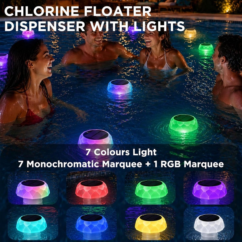 Solar Floating Pool Light with Chlorine Dispenser, IP68, Remote and Timer - Image 2