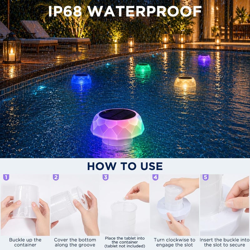 Solar Floating Pool Light with Chlorine Dispenser, IP68, Remote and Timer - Image 4