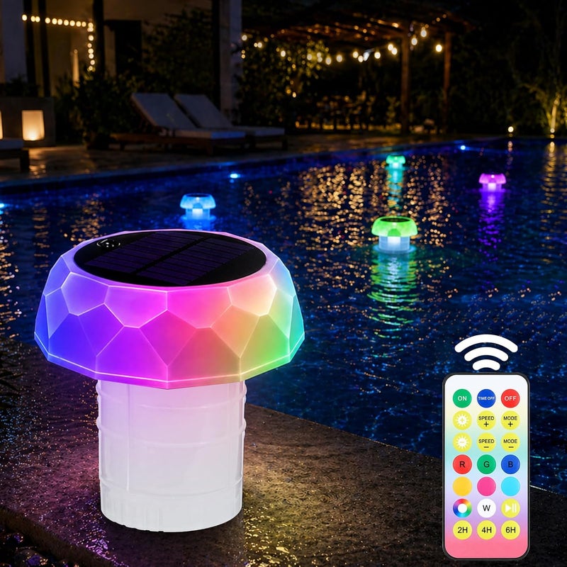 Solar Floating Pool Light with Chlorine Dispenser, IP68, Remote and Timer - Image 1
