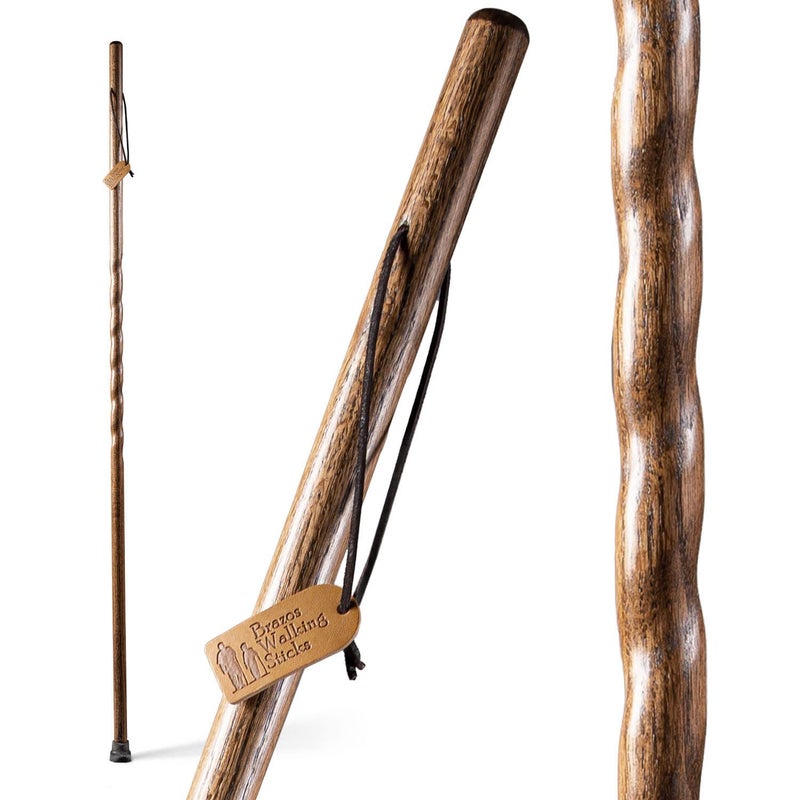 Brazos Handcrafted Wood Walking Stick, Twisted Oak, Trekker Style Handle, for Men & Women, Made in The USA, Brown, 55" - Image 1