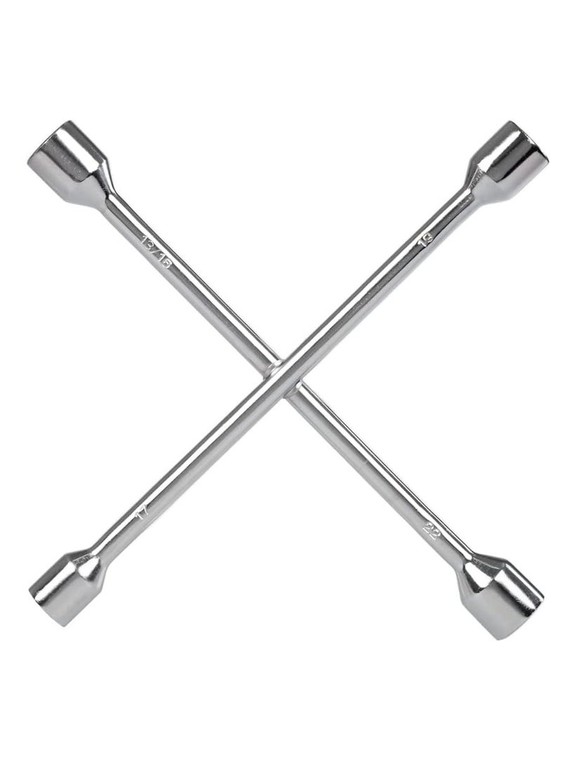 Universal 4-Way Heavy Duty Fixed Cross Wheel Nut Wrench – 17mm, 19mm, 21mm & 22mm Sockets | Tyre Wheel Brace for Car, Truck, Van Repairs - Image 1