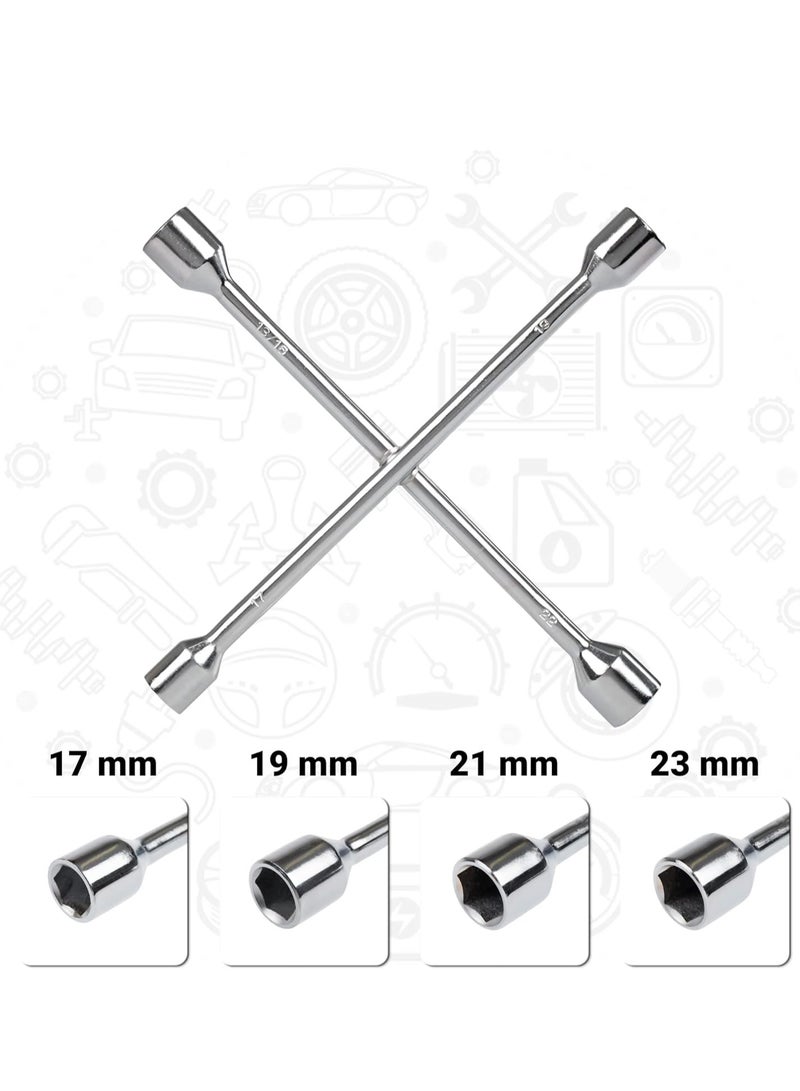 Universal 4-Way Heavy Duty Fixed Cross Wheel Nut Wrench – 17mm, 19mm, 21mm & 22mm Sockets | Tyre Wheel Brace for Car, Truck, Van Repairs - Image 2