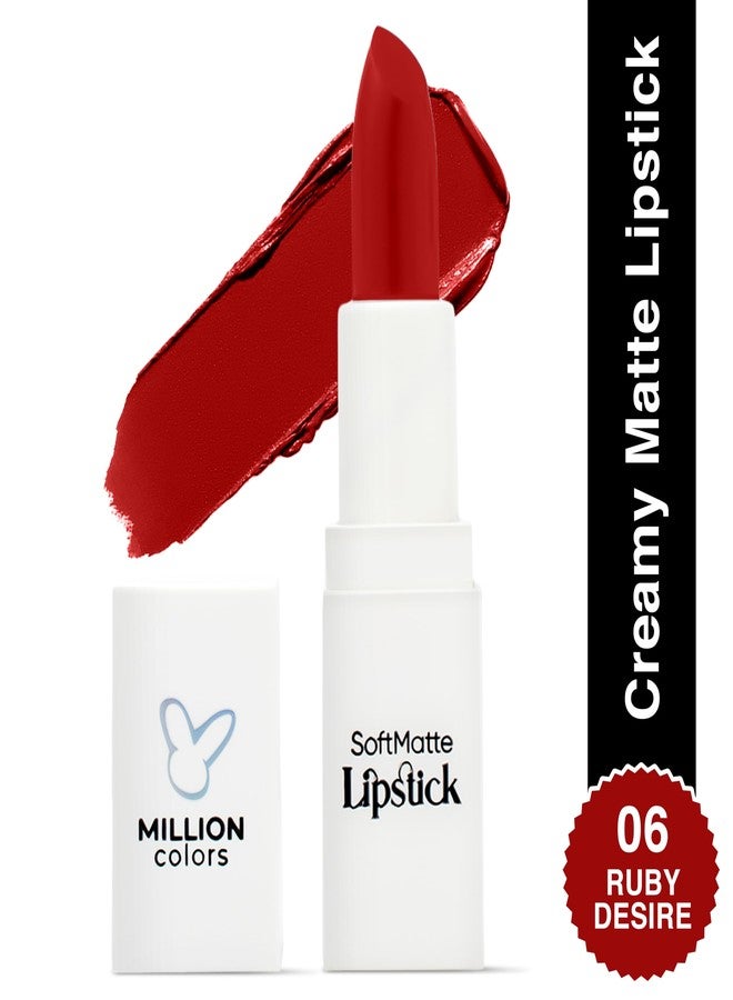 Million Colors Creamy Matte Hydrating Lipstick| Infused With Almond Oil and Vitamin E| Long Lasting, Nourishing and Intense Hydration (Ruby Desire,06) - Image 2