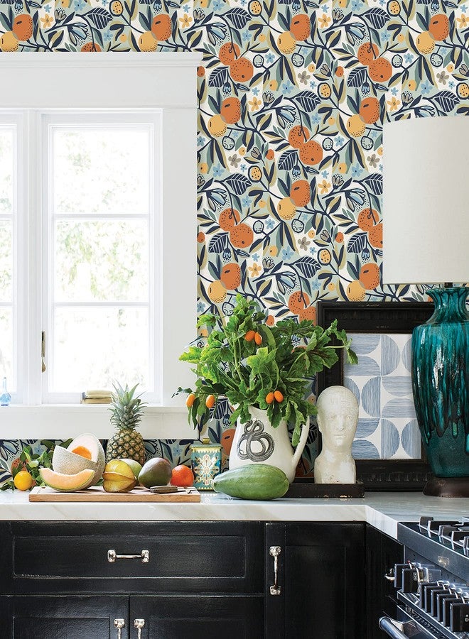 NuWallpaper x Pip & Lo Navy Clementine Garden Peel Stick Wallpaper, PLS4199 - Image 2
