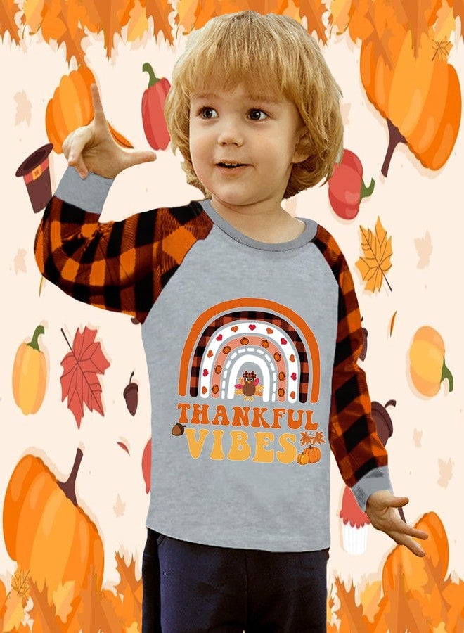 CM-Kid Rainbow Thankful Vibes Turkey Tshirt for Girl Thanksgiving Clothes Cotton Shirt Tops Kids Girl Raglan Orange Buffalo Plaid Long Sleeve Clothes Orange 5T - Image 3