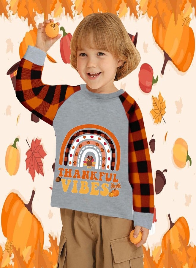 CM-Kid Rainbow Thankful Vibes Turkey Tshirt for Girl Thanksgiving Clothes Cotton Shirt Tops Kids Girl Raglan Orange Buffalo Plaid Long Sleeve Clothes Orange 5T - Image 2