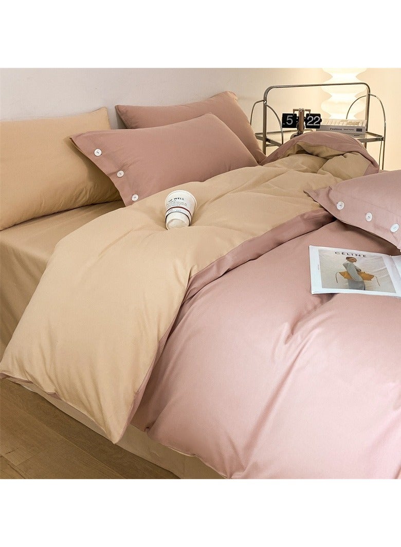 AROAQ Bed Cover Set, Soft Luxurious Pure Bedsheet Set, Long-staple Cotton Simple Solid Color Bed Sheet Quilt Cover Bedding Twill Cotton Set, ( Elegant pink, 1.8m fitted sheet set of four) - Image 1