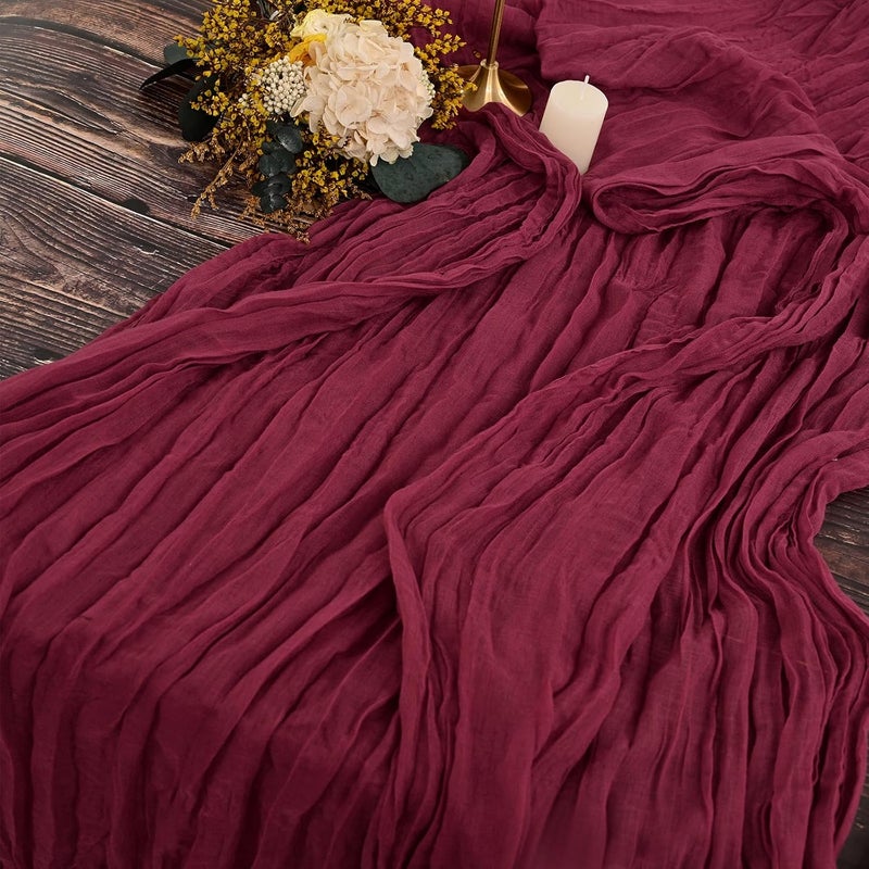 YMHPRIDE 2 Pieces Burgundy Red Wine Table Runner 90 cm x 300 cm Gauze Boho Table Runner for Wedding Bachelorette Baby Shower Birthday Party Decorations - Image 1