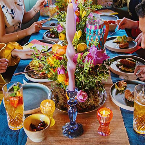 Talking Tables Navy Glass Candlestick Holder | Decorative Taper Candle Stand for Indoor or Outdoor Dining, Blue Home Décor, Elegant Dinner Party Decoration,One Size,Boho-NVYCNDLHOLD Large - Image 2