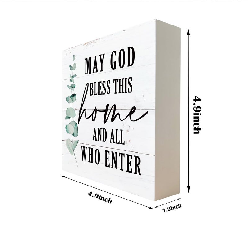 Razpah Christian Wooden Box Sign - Inspirational Table Sign, Front Door Decor, Home Decor, Farmhouse Artwork - May God Bless This Home - Image 2