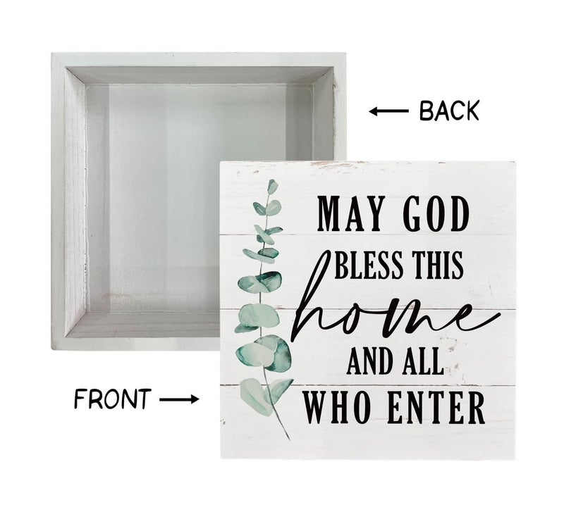 Razpah Christian Wooden Box Sign - Inspirational Table Sign, Front Door Decor, Home Decor, Farmhouse Artwork - May God Bless This Home - Image 3