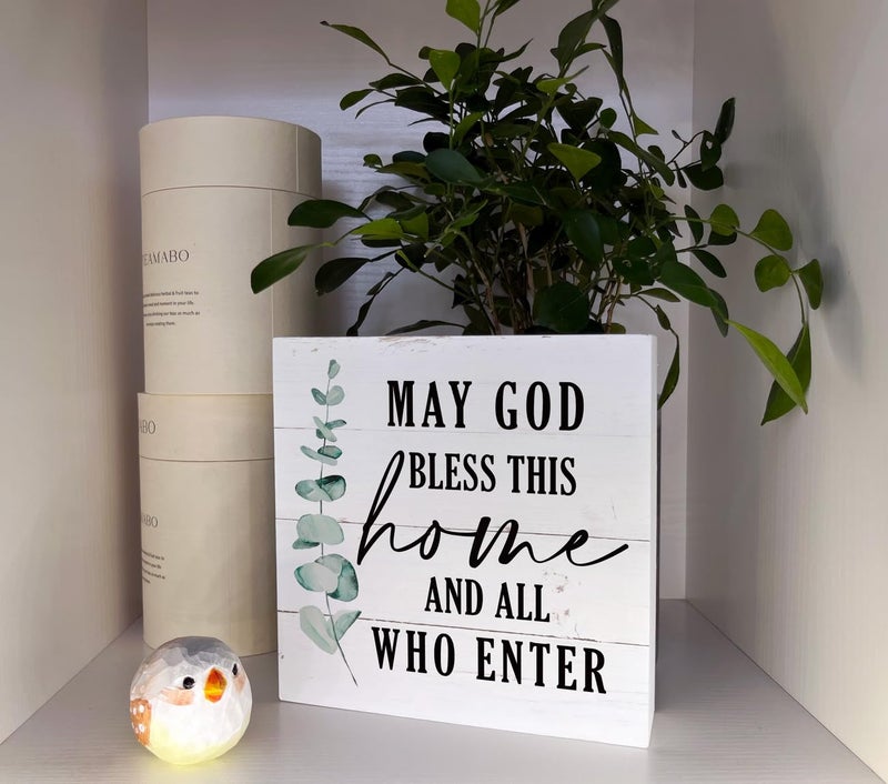Razpah Christian Wooden Box Sign - Inspirational Table Sign, Front Door Decor, Home Decor, Farmhouse Artwork - May God Bless This Home - Image 4