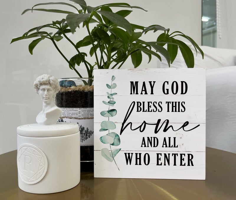 Razpah Christian Wooden Box Sign - Inspirational Table Sign, Front Door Decor, Home Decor, Farmhouse Artwork - May God Bless This Home - Image 5