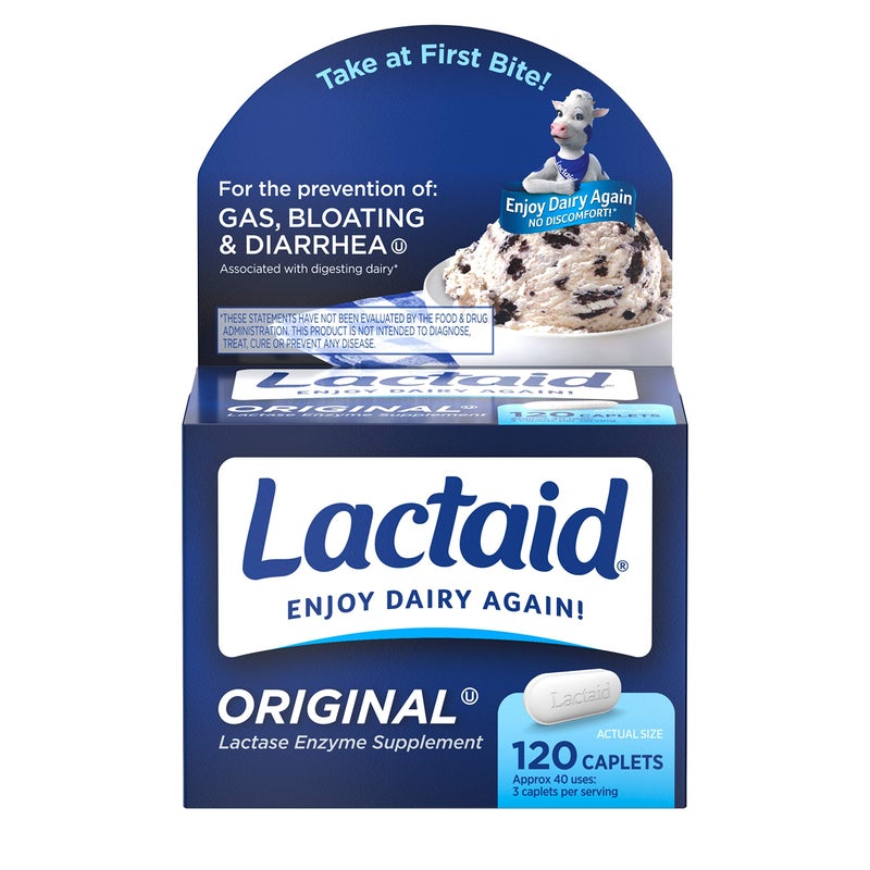 Lactaid كبسولات لاكتيد الأصلية للقوة لتخفيف عدم تحمل اللاكتوز مع إنزيم اللاكتاز الطبيعي، مكمل غذائي للمساعدة في منع الغازات، الانتفاخ والإسهال بسبب حساسية اللاكتوز، 120 حبة - Image 1
