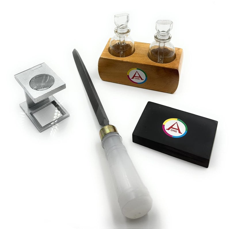 Aone Gold Testing Kit with Eyeglass for Assaying/Checking of Gold Purity/Caratage in Banks, Valuers, Lenders, Exchangers, Old Gold Buyers, Pawn Shop, Jewellery Retailers, Showrooms, Boutiques etc - Image 1