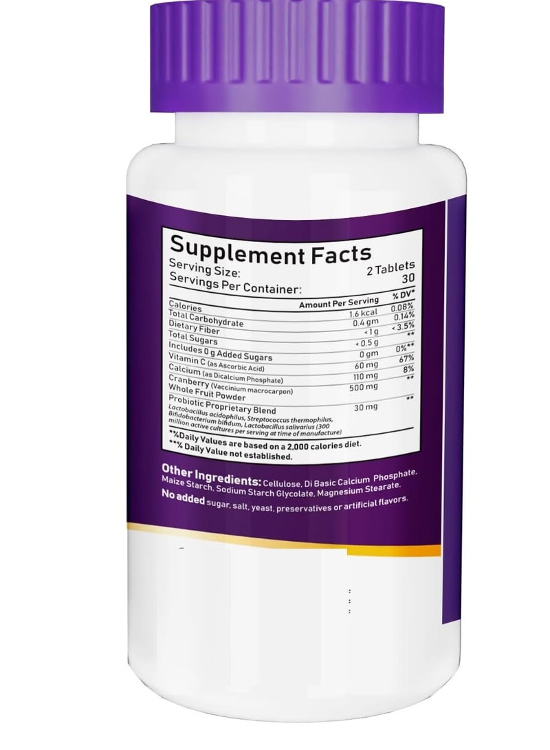 أن بي أل ناتشورال NBL Natural Cranberry Plus Probiotic Supplement 60 Tablets with Vitamin C - Image 2