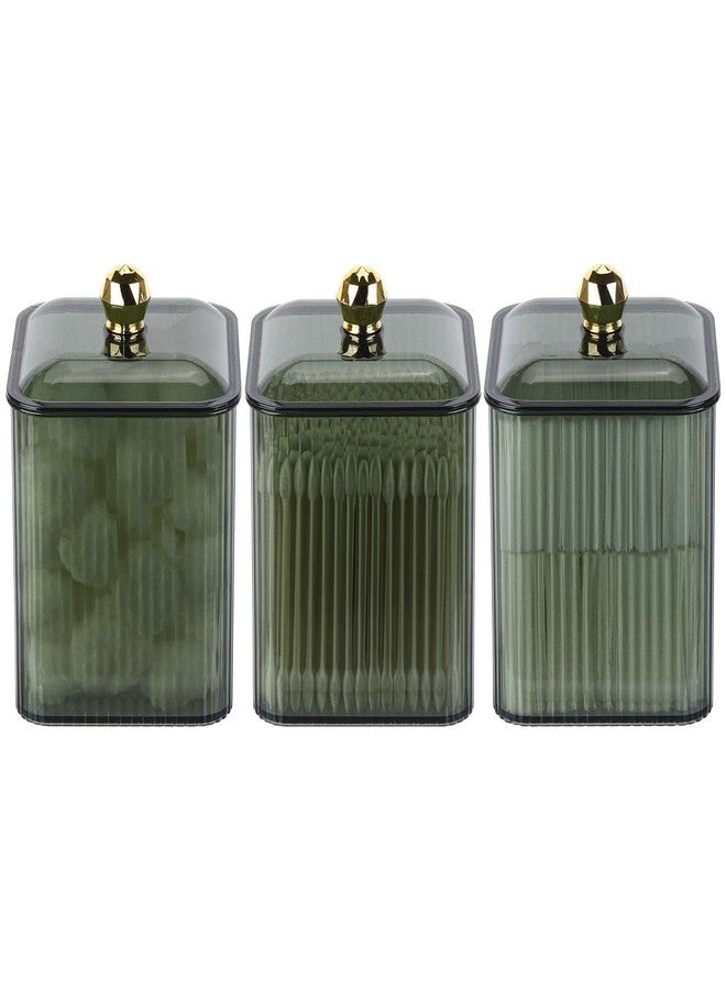 Tbestmax حامل أعواد القطن Tbestmax 3 عبوات موزع شفاف منظم حمام جرة حاوية لأعواد القطن/وسادة/كرة تخزين مستحضرات التجميل لزاوية التجميل (أخضر) - Image 1