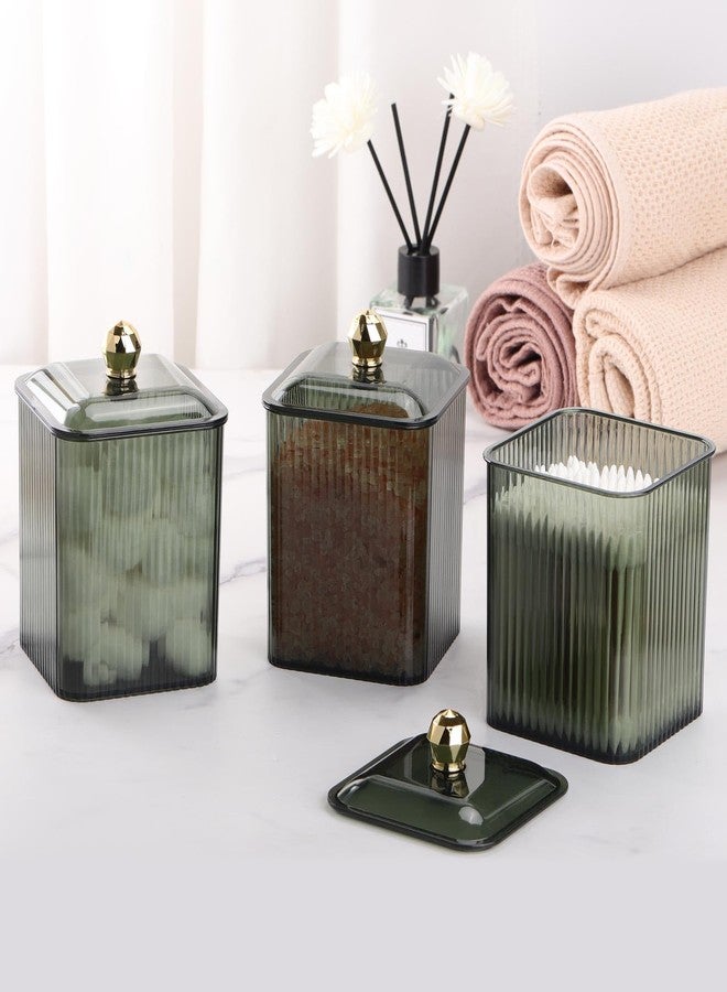 Tbestmax حامل أعواد القطن Tbestmax 3 عبوات موزع شفاف منظم حمام جرة حاوية لأعواد القطن/وسادة/كرة تخزين مستحضرات التجميل لزاوية التجميل (أخضر) - Image 3