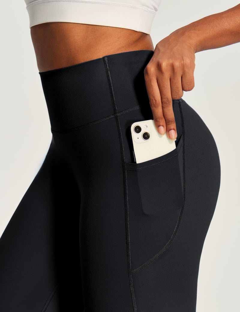 Heathyoga Butt Lifting Straight Leg Leggings with Pockets for Women Wide Leg Yoga Pants Women No Front Seam Workout Leggings Black - Image 4