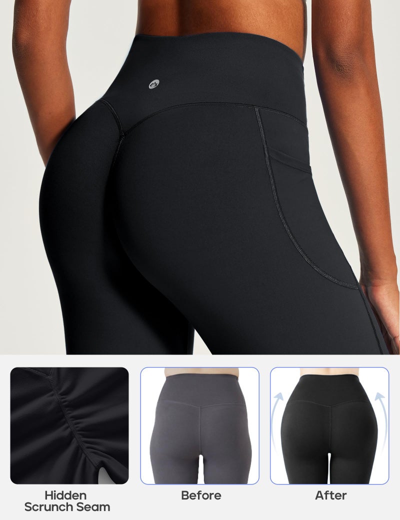 Heathyoga Butt Lifting Straight Leg Leggings with Pockets for Women Wide Leg Yoga Pants Women No Front Seam Workout Leggings Black - Image 5