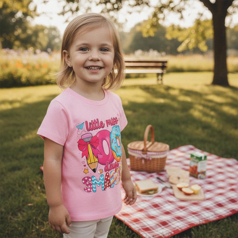 Douhoow Girls 100 Days of School Shirt Short Sleeve Toddler Girl Tops 100th Day of School Shirt Kids (Pink A, 7-8 Years) - Image 3