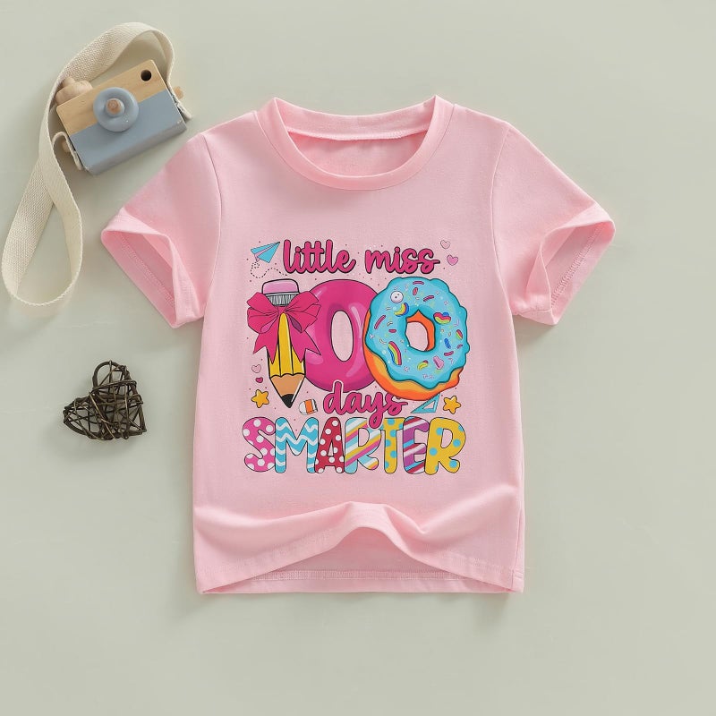 Douhoow Girls 100 Days of School Shirt Short Sleeve Toddler Girl Tops 100th Day of School Shirt Kids (Pink A, 7-8 Years) - Image 4