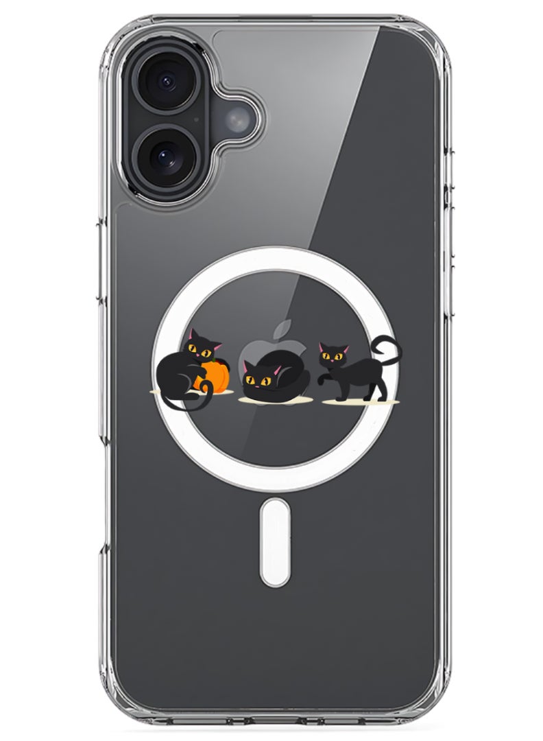 Theodor iPhone 16 Magsafe Magnetic Case Compatible with Wireless Charging, Shockproof Phone Bumper Cover - Cat pumpkin Halloween-01 - Image 1