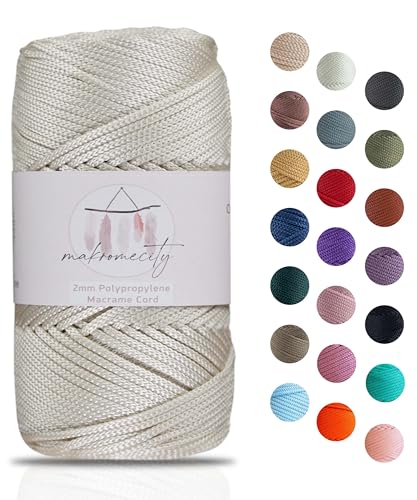 Makromecity, Polyester Macrame Cord 2mm x 125 Yards (375 feet) 2mm Polypropylene Macrame Cord Crochet Macrame Bag Cord Crafts for Wall Hangings, Bags, Underplate, Rug (1, Ecru) - Image 1
