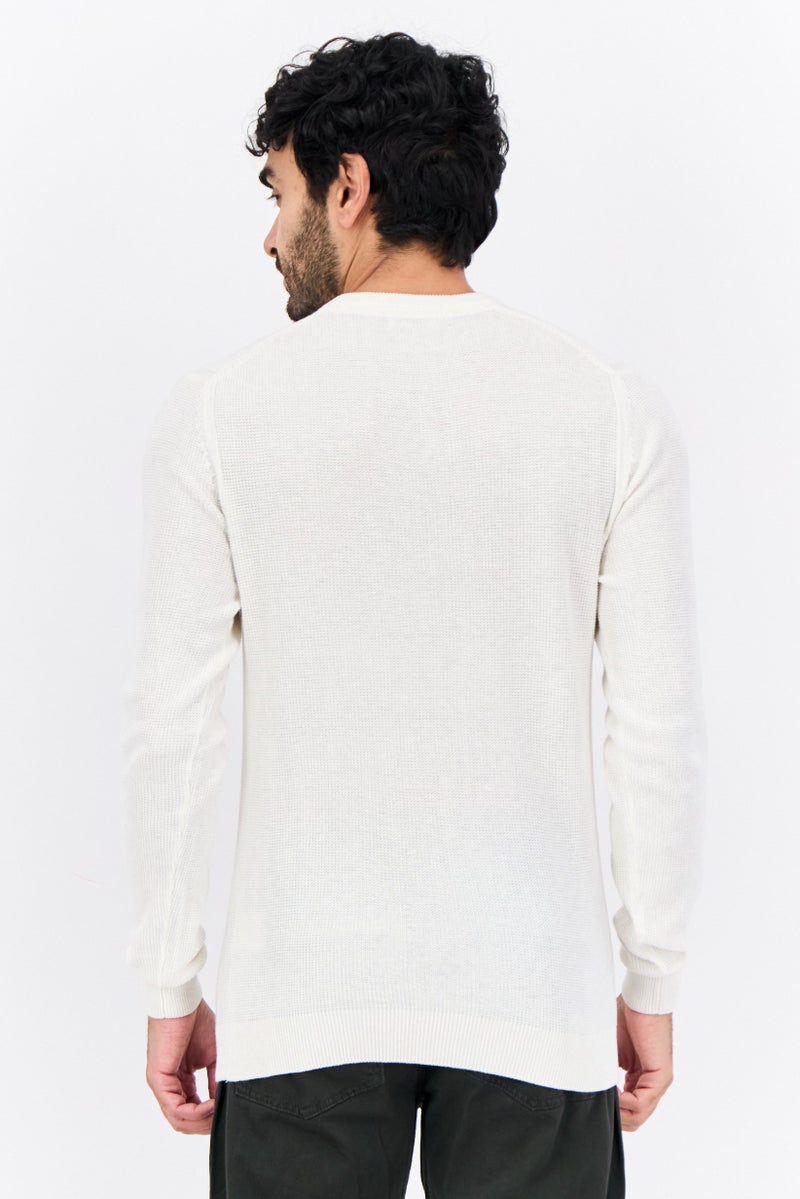 Sorbino Men Crew Neck Knitted Long Sleeves Sweater, Off White - Image 3