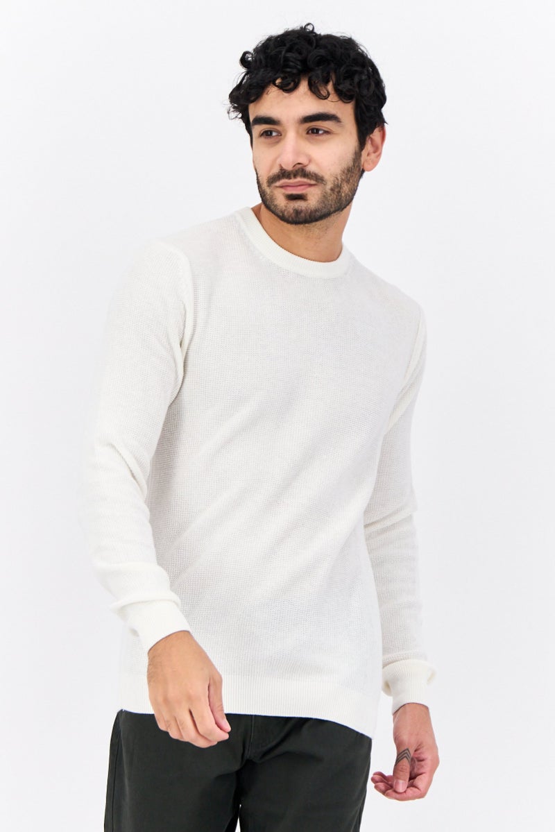 Sorbino Men Crew Neck Knitted Long Sleeves Sweater, Off White - Image 1