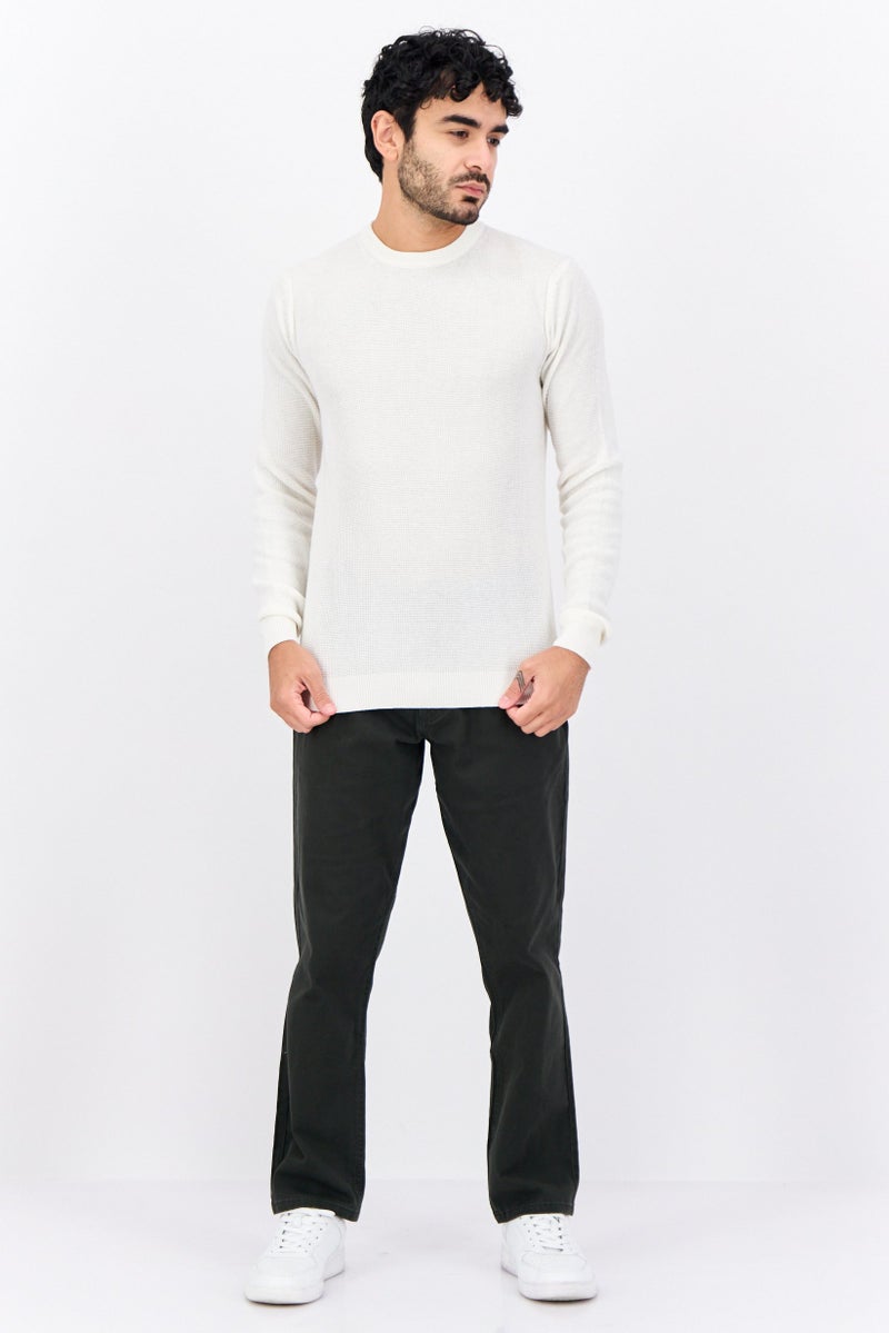 Sorbino Men Crew Neck Knitted Long Sleeves Sweater, Off White - Image 4