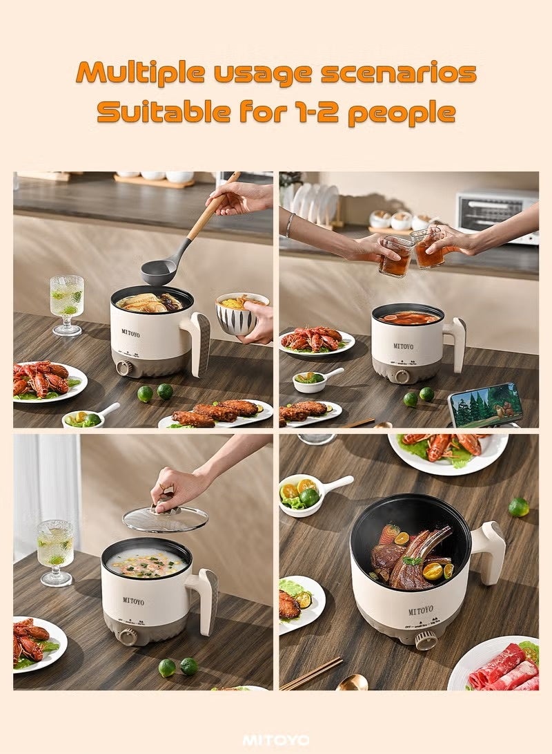 MITOYO 1.5L Electric Hot Pot & Steamer, 2-in-1 Cooking Pot with Stainless Steel Steamer & Glass Lid, Adjustable Heat for Home Cooking - Image 5