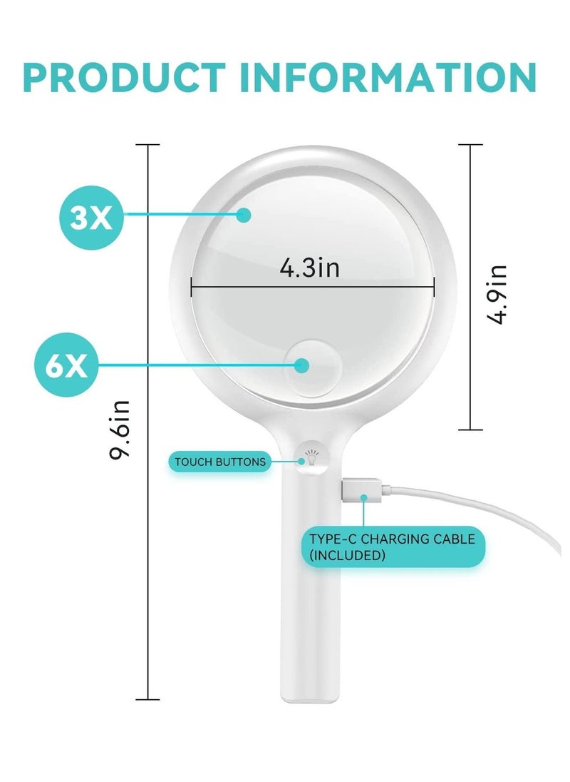 SYOSI Magnifying Glass with LED Light, 4.3 Inches 3X Handheld Magnifying Glass with 20 LED Lights for Reading