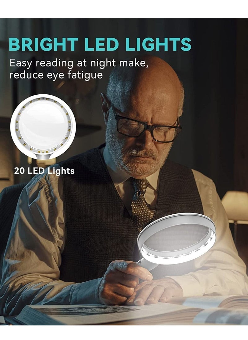 SYOSI Magnifying Glass with LED Light, 4.3 Inches 3X Handheld Magnifying Glass with 20 LED Lights for Reading