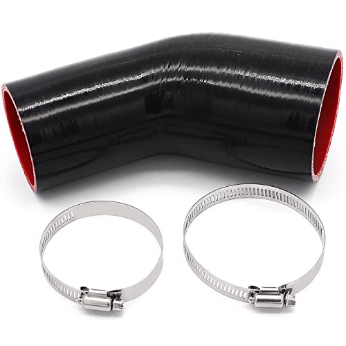 Ingoulut 45 Degree2.5 to 3 inch Silicone Reducer Coupler Hose 4-Ply Reinforced Turbo,Intercooler,Intake Piping Coupler Hose with T-Bolt Clamps Length 4″ - Image 1