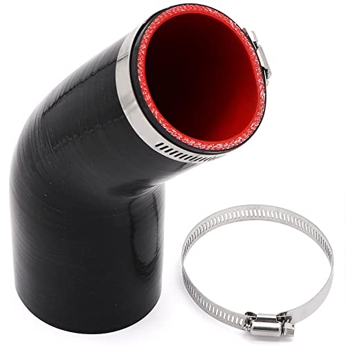 Ingoulut 45 Degree2.5 to 3 inch Silicone Reducer Coupler Hose 4-Ply Reinforced Turbo,Intercooler,Intake Piping Coupler Hose with T-Bolt Clamps Length 4″ - Image 3