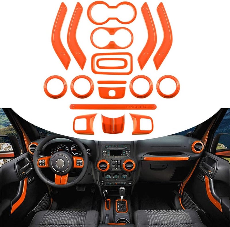 Opall 18PCS Full Set Interior Decoration Trim Kit for Jeep Wrangler JK JKU (2011-2018) - Orange - Image 1