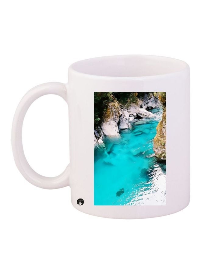 RYN Lake Printed Ceramic Coffee Mug White/Blue/Brown 11ounce