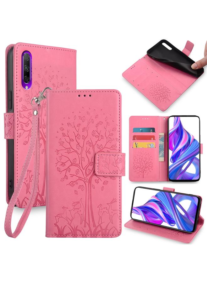 Zaboon Case For Huawei P Smart Pro 2019 Tree & Deer Embossed Leather Phone Case - Image 1