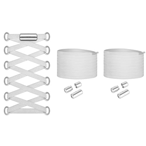 Gozaqe No Tie Elastic Shoe Laces,1 Pairs,Elastic Shoe Laces for Kids,Adult and elderly,Screw Capsule Shoe Clasp,Suitable for Sports Shoes,Casual Shoes,Hiking Shoes,Etc (White) - Image 1