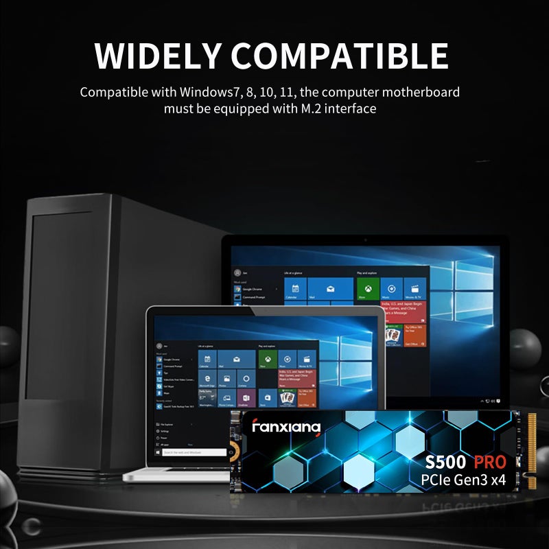 fanxiang fanxiang S500 Pro 2TB NVMe SSD M.2 PCIe Gen3x4 2280 Internal Solid State Drive, SLC Cache 3D NAND TLC, Up to 3500MB/s, Compatible with Laptop and PC Desktops(Black) - Image 3