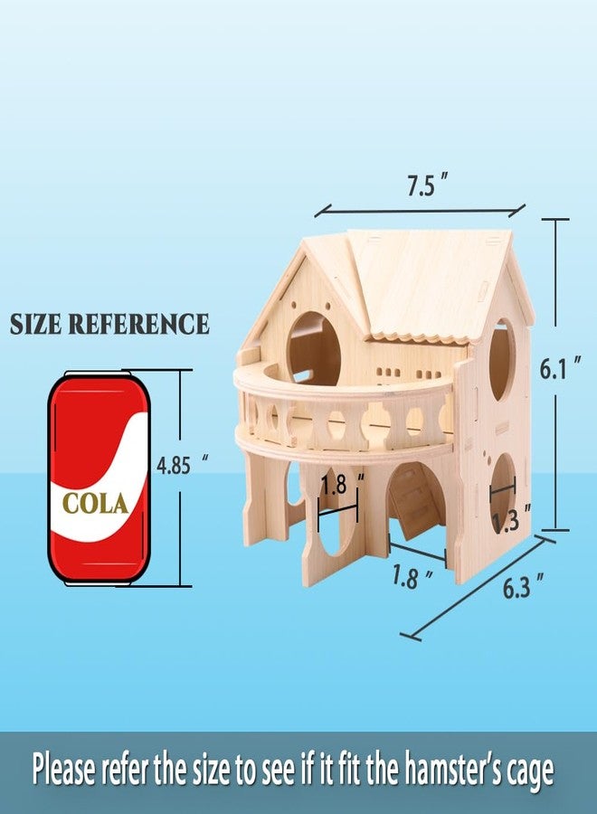 kcrygogo Improved Safety Large Balcony Small & Cute Wooden Hamster House with Large Balcony - Double-Decker Forest-Style Hut for Dwarf Hamsters, Mice, Gerbils, Rats & Small Pets (Compact Size Only) - Image 4