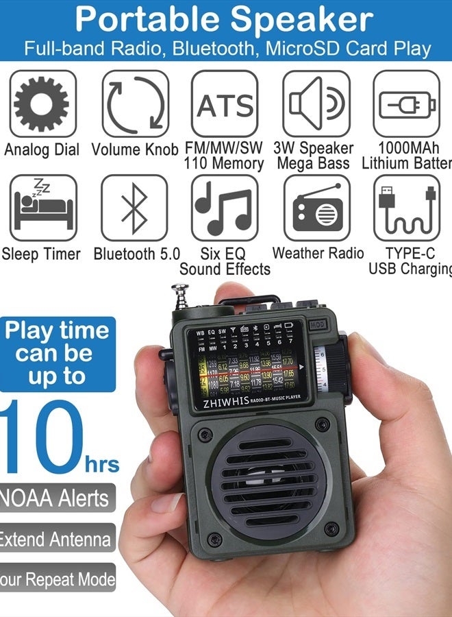 ZHIWHIS Shortwave Radio with Bluetooth and Sleep Timer, Weather AM FM SW Radios with NOAA Alerts, Retro Analog Tuner with Preset, Rechargeable MP3 Player with 6 EQ Support MicroSD Card ZWS-700 - Image 2