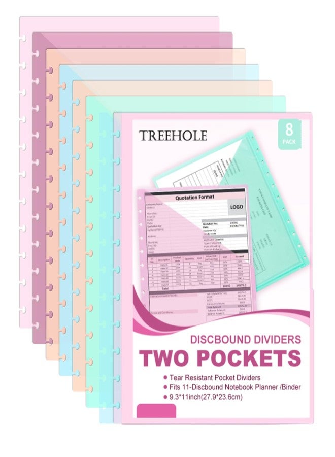 Treehole 8 PCS Discbound Dividers Letter Size Disc Planner 2 Pocket Fit 8.5" x 11" Paper Disc Notebook with Pockets 11 Disc Folder Disc for Office Home School (8) - Image 1