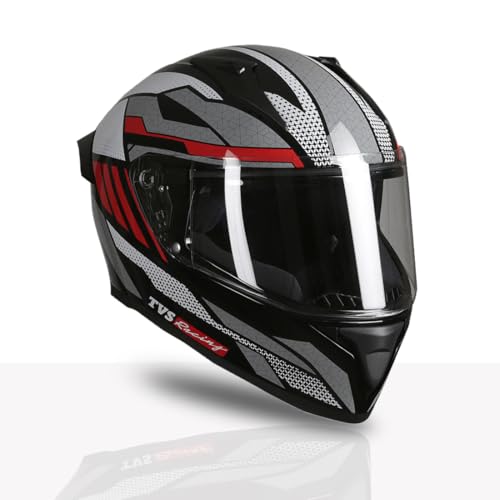 TVS Racing Titan Series Full Face Helmet for Men | Premium Bike Helmets with ABS Shell, UV Paint | Quick Release System | Aerodynamic Design | DOT & ISI Certified (Red & Grey/L) - Image 4